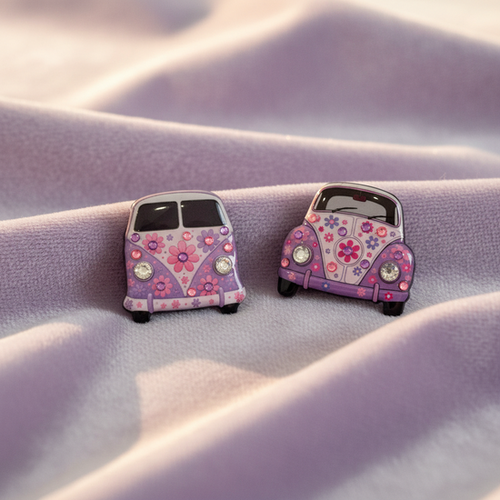  flower power Beetle and camper van enamel Pin or magnet. Handmade