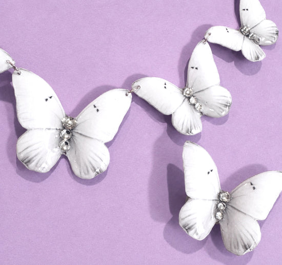 White 5 Butterflies jewellery set