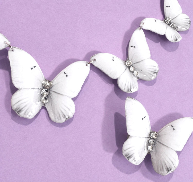 White 5 Butterflies jewellery set