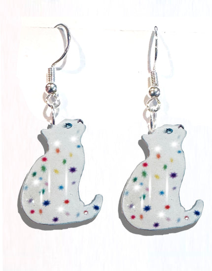 white cat earrings dangle