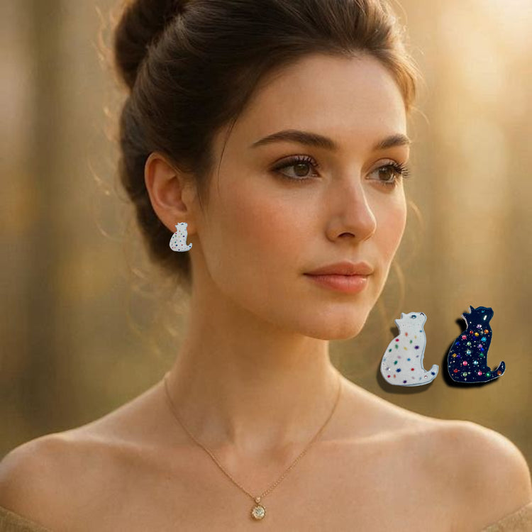 white cat stud earrings