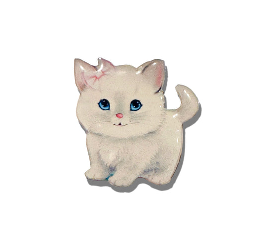 Cute fluffy white cat enamel Pin magnet.