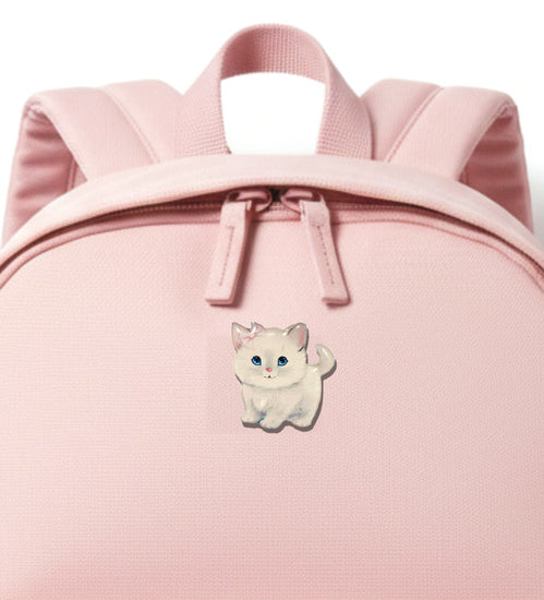 Cute fluffy white cat enamel Pin or magnet.