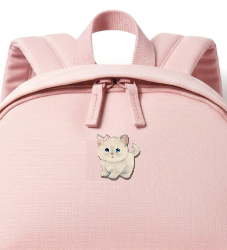 Cute fluffy white cat enamel Pin or magnet.