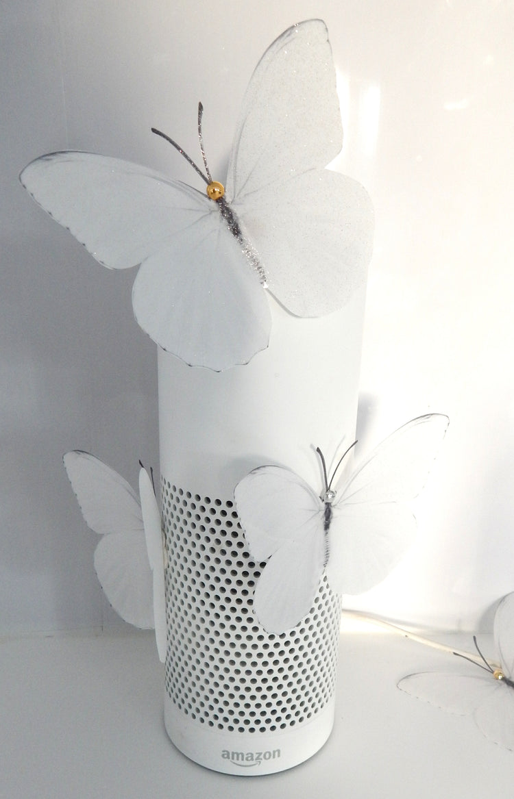 decorate an Alexa with stunning white butterflies 