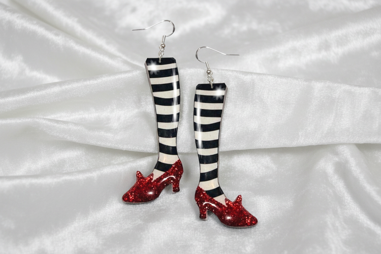Wizard of Oz handmade earrings, ruby slippers