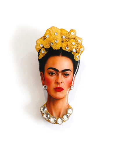 Frida Kahlo yellow handmade brooch by flutterframes