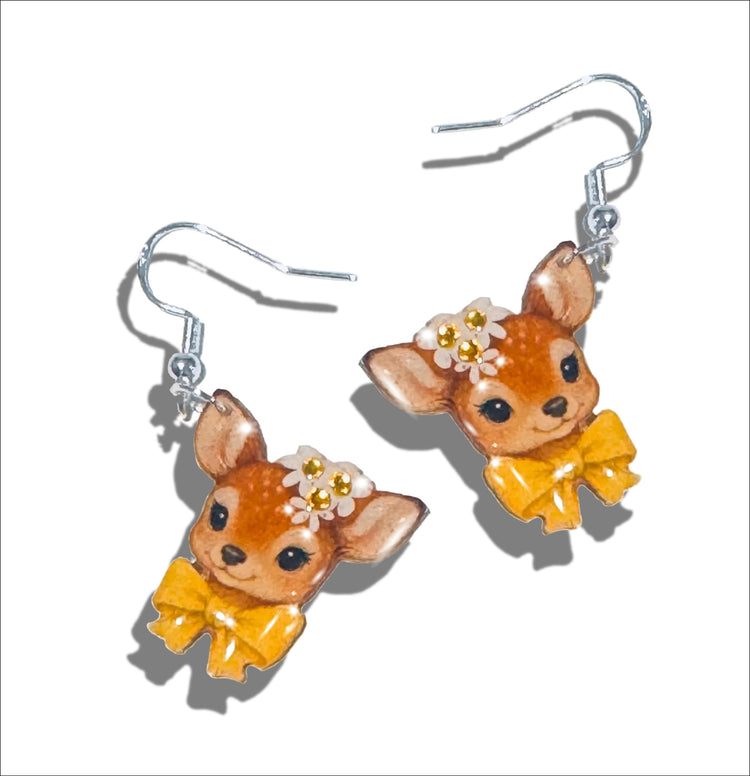 Summer/Spring deer earrings  handcrafted from tin cans in yellow