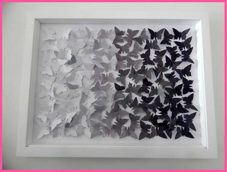 Ombre grey butterfly picture framed
