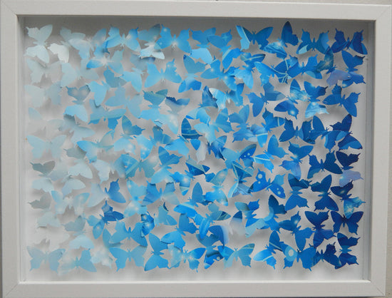 Rectangle 3d shades of blue ombre 3d butterfly picture by Flutterframes