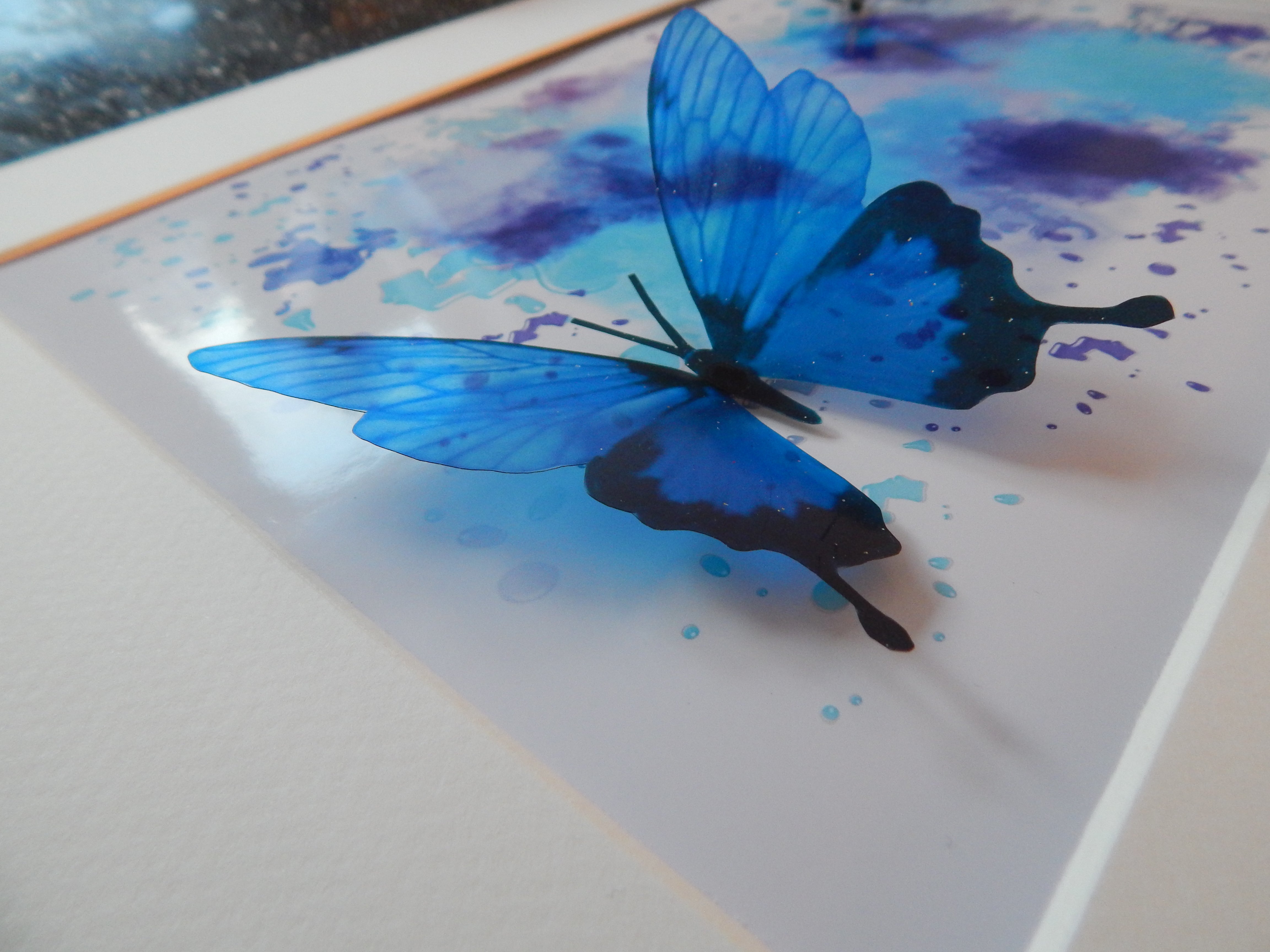 Blue Floating butterflies abstract 3d art box frame picture,living roo ...