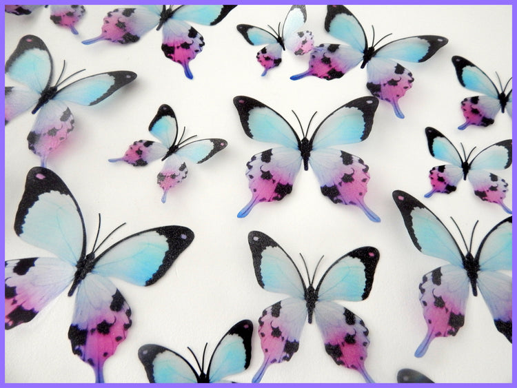 set of natural pink butterfly 3d stickers