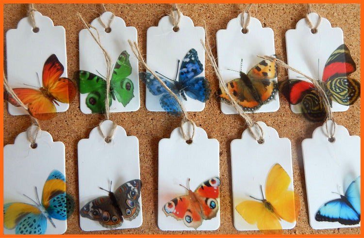 gift tags natural rustic butterflies