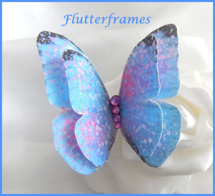 blue pretty pastel silk butterfly hair clips 