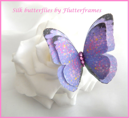 lilac pretty pastel silk butterfly hair clips 