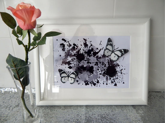 Black and white 3d butterflies framed art