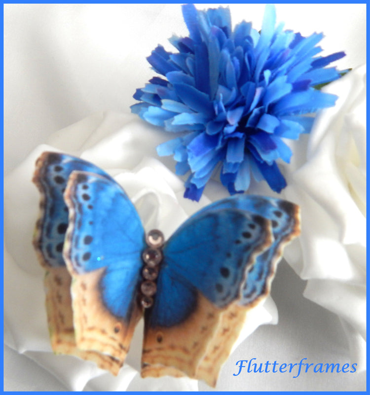 Blue and beige Butterflies,hair accessory, and made butterfly hair clip,  butterflies