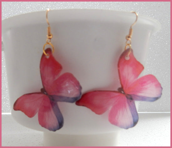 pink resin butterfly earrings