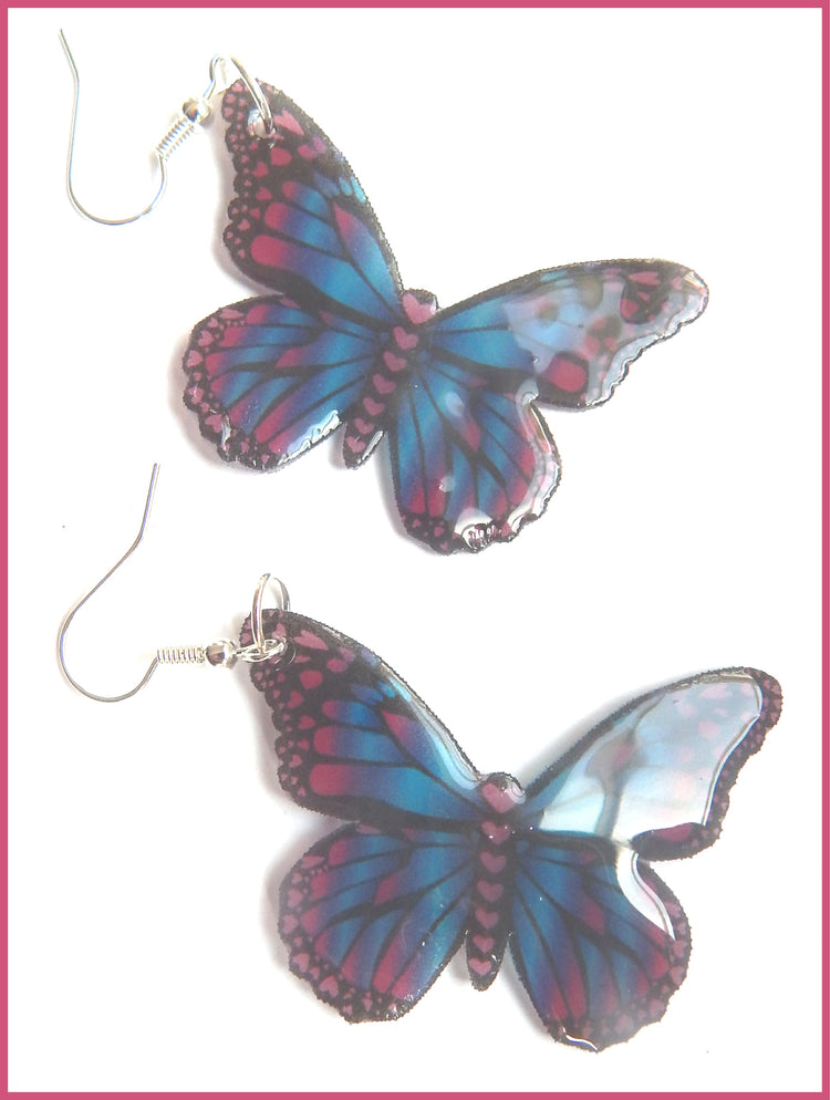 Quirky earrings. Butterfly earrings. Resin butterfly earrings, looks like a real butterfly. Dangle butterfly earrings. Butterfly jewellery.