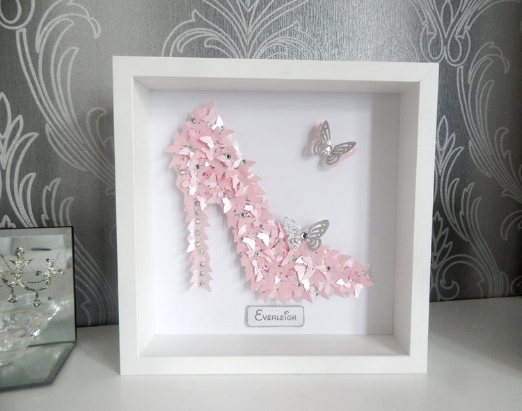 Personalised pink handcrafted Cinderella 3d picture made with butterflies