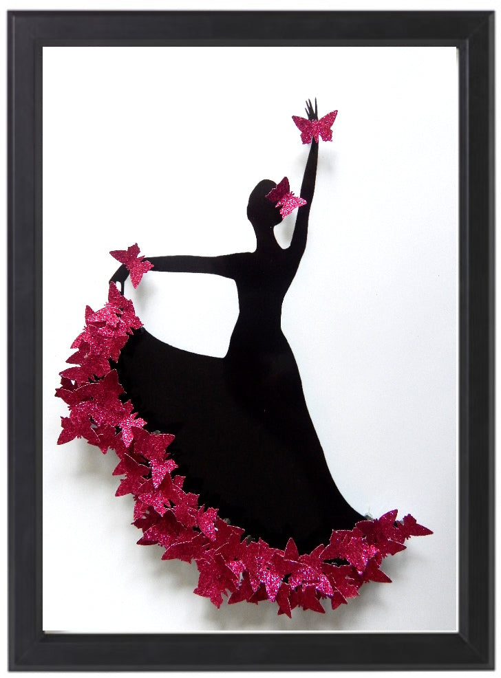 Pink Flamenco dancer 3d butterfly picture