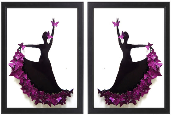 Pair of purple Flamenco dancer 3d butterfly picture