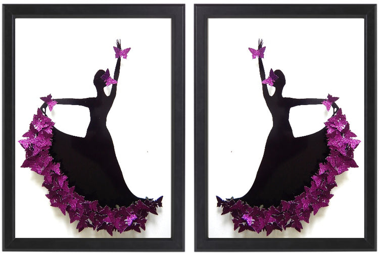 Pair of purple Flamenco dancer 3d butterfly picture