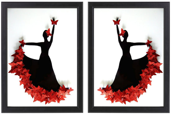 Pair of Red Flamenco dancer framed picture