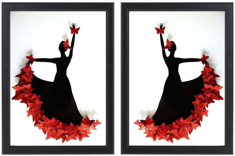 Pair of Red Flamenco dancer framed picture