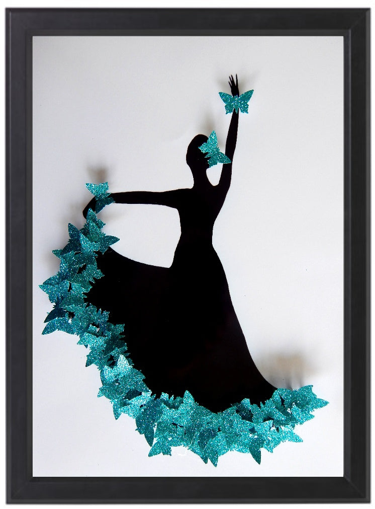 Turquoise, Teal   Flamenco dancer framed picture