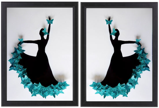 Turquoise  Twin Flamenco dancer framed picture