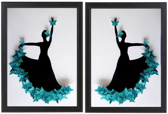Turquoise  Twin Flamenco dancer framed picture