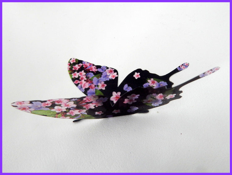 Floral handmade 3d butterflies, butterfly stickers with purple and pink flowers, wall stickers
