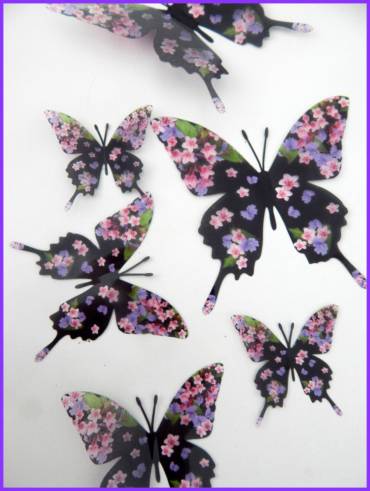 black pink and purple floral wall butterflies