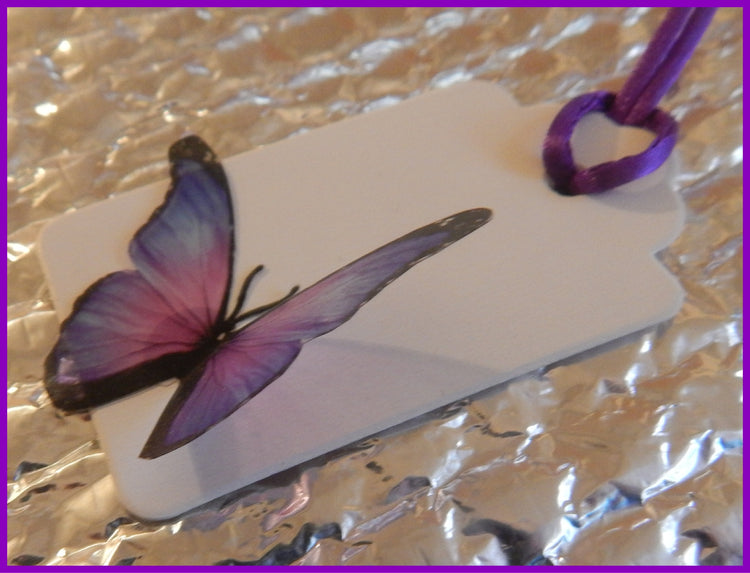 Butterfly gift tags. 10 pink and purple natural butterfly gift tags, set of gift tags. Handmade. Luxury Hand Made Butterfly Gift Tags