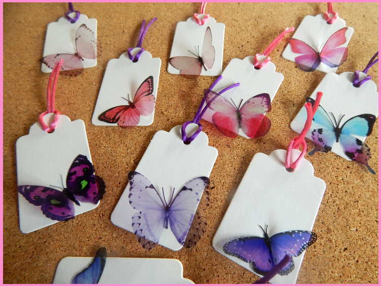 pink and purple rustic butterfly gift tags