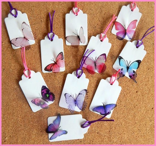 eco friendly pink and purple butterfly gift tags