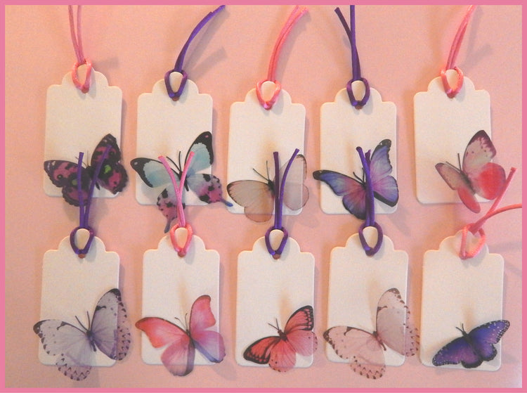 Butterfly gift tags. 10 pink and purple natural butterfly gift tags, set of gift tags. Handmade. Luxury Hand Made Butterfly Gift Tags
