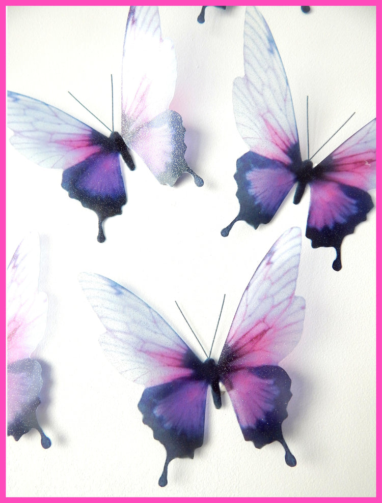 Sparkling Butterflies, pink and lilac Glitter for Girls Bedroom Wall décor, Furniture Accessories, Mirror Accessories. Set of 6 or 10 Pastel butterfly
