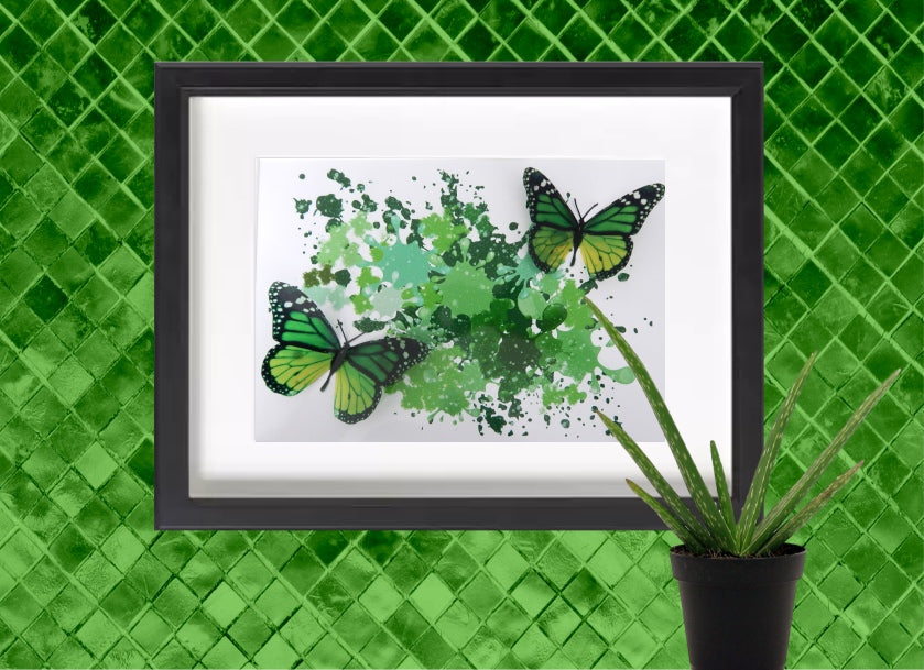 Green butterflies in a box frame, Green Floating effect – Flutterframes