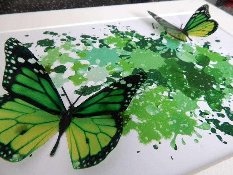 Green butterflies in a box frame, Green Floating effect