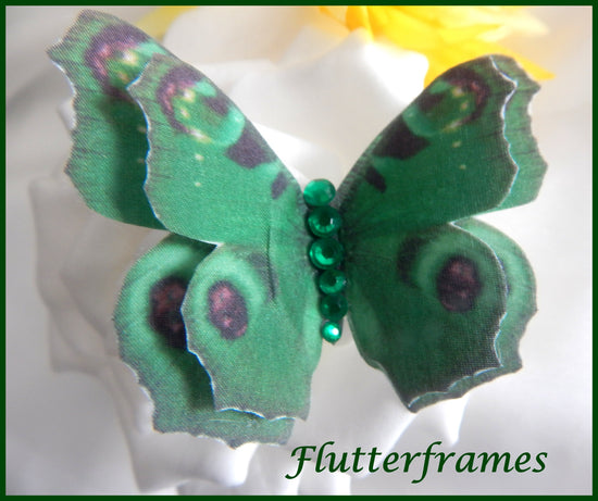 green silk butterfly hair clip natural