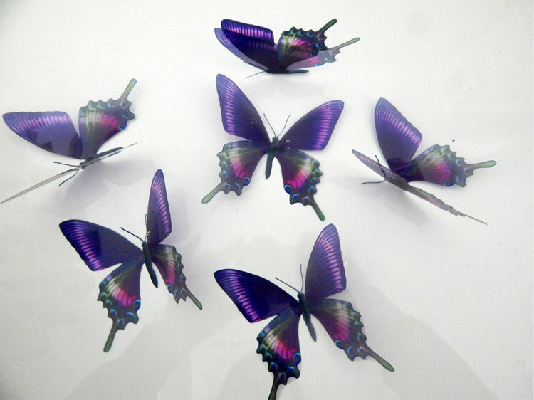 6 Purple Swallow tail Luxury Amazing  Butterflies 3D Butterfly Wall Art Flying Removable Butterflies  Home Decorations Wall Art stickers