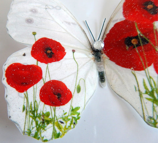 Red Poppy wall decor,3D Butterflies Poppies Home Accessories Bedroom Furniture Bathroom Mirror,window decoration,3d Poppy butterfly stickers