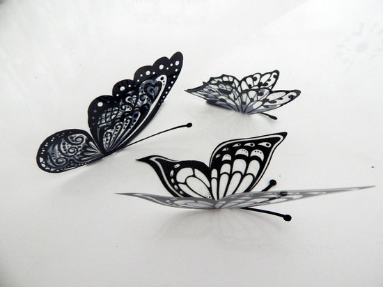 Black and white transparent butterflies 3d stickers