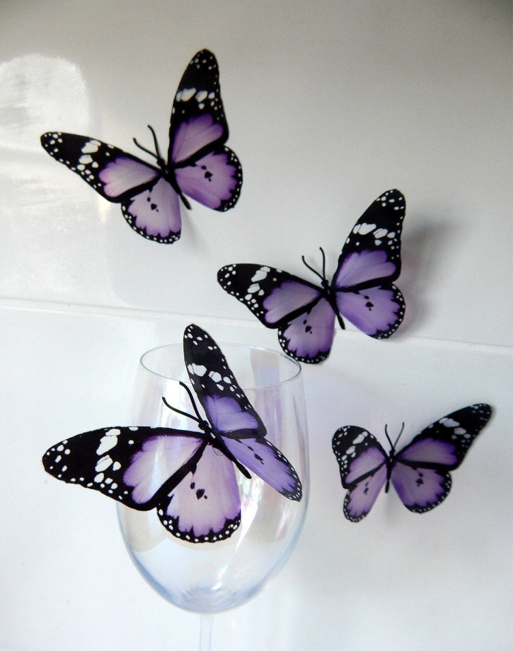 6 Lilac Butterflies, wedding Decorations,Purple Wall Art window conservatory caravan decor sticker flower pot, wedding