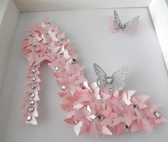 pink handcrafted Cinderella 3d picture made with butterflies