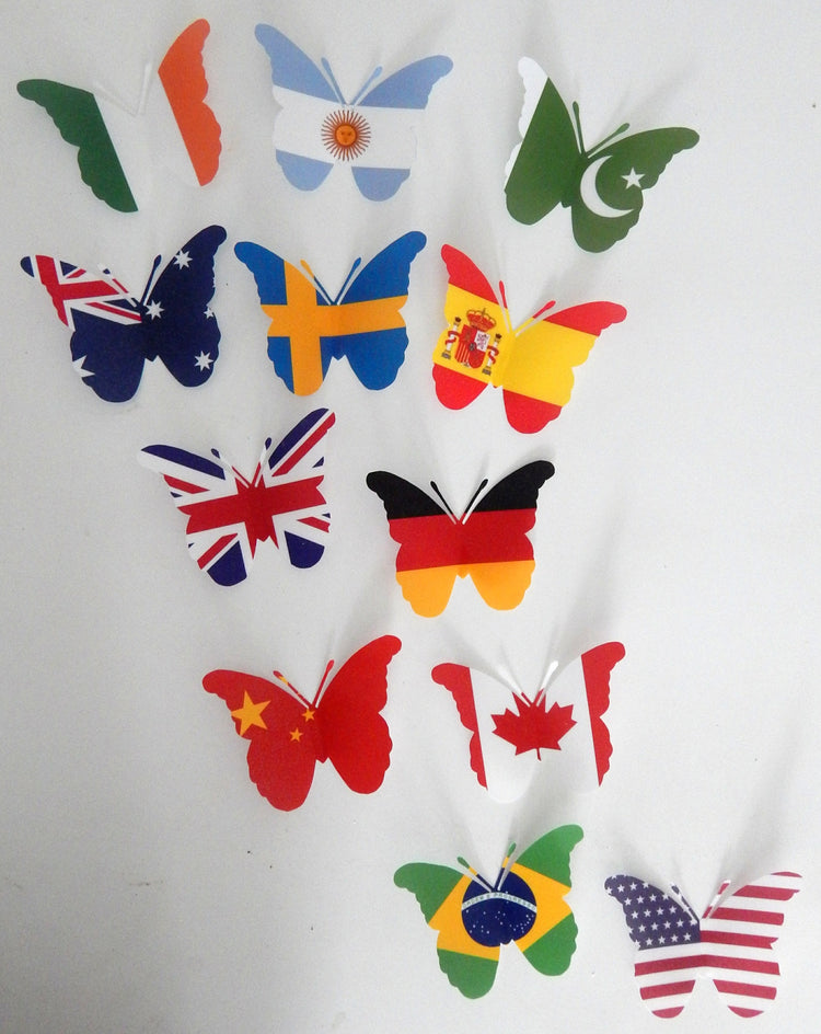 World flags decoration, 3D Butterfly, flags of the world 3d butterfly stickers, Unique to flutterframes, party, pub, bar, kitchen