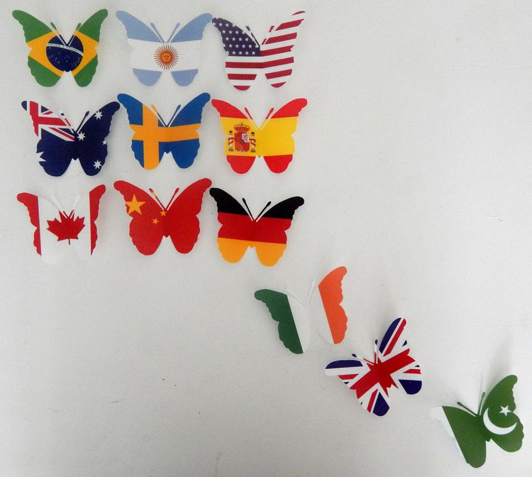 World flags decoration, 3D Butterfly, flags of the world 3d butterfly stickers, Unique to flutterframes, party, pub, bar, kitchen