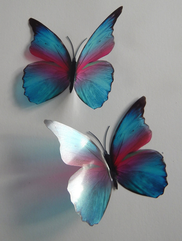 natural butterfly blue and pink stickers